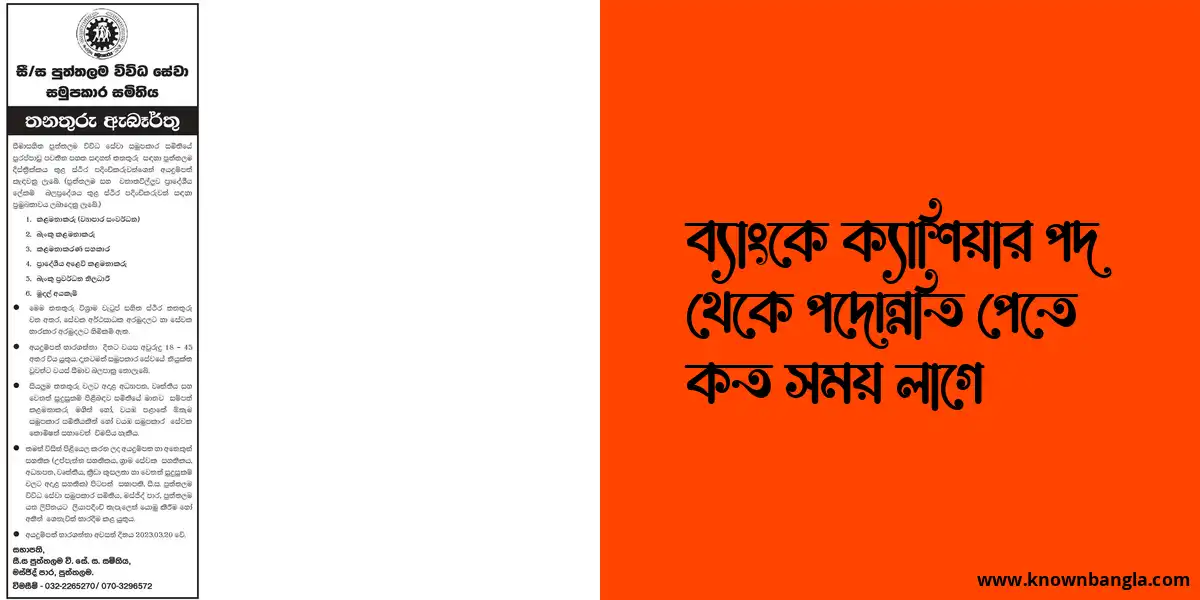 ব্যাংকে ক্যাশিয়ার পদ থেকে পদোন্নতি পেতে কত সময় লাগে