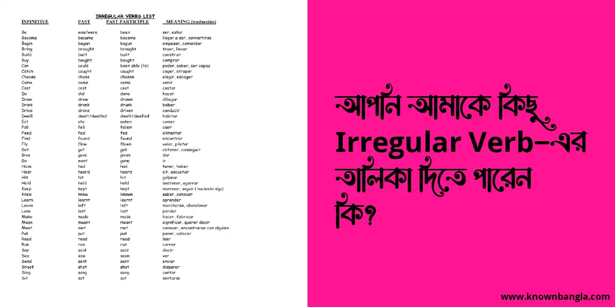 আপনি আমাকে কিছু Irregular Verb-এর তালিকা দিতে পারেন কি?