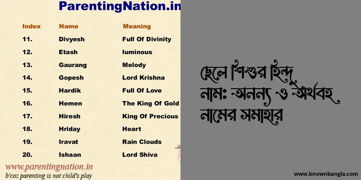 ছেলে শিশুর হিন্দু নাম: অনন্য ও অর্থবহ নামের সমাহার