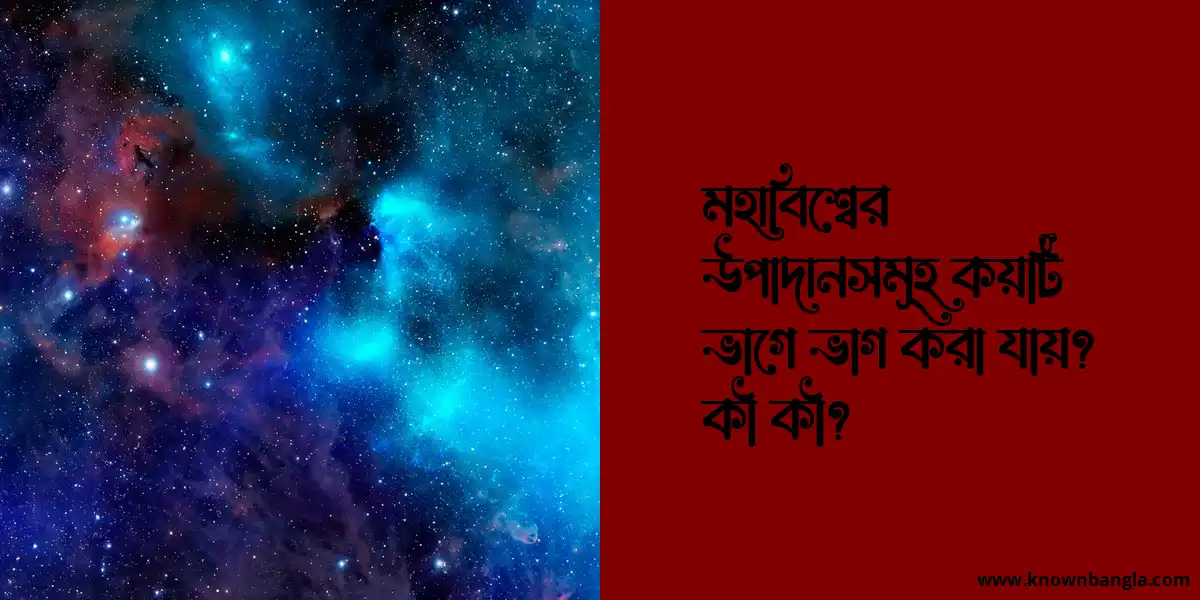 মহাবিশ্বের উপাদানসমূহ কয়টি ভাগে ভাগ করা যায়? কী কী?