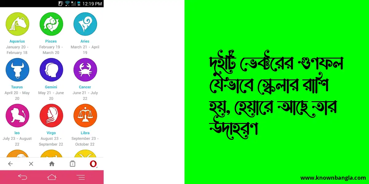 দুইটি ভেক্টরের গুণফল যেভাবে স্কেলার রাশি হয়, হেয়ারে আছে তার উদাহরণ